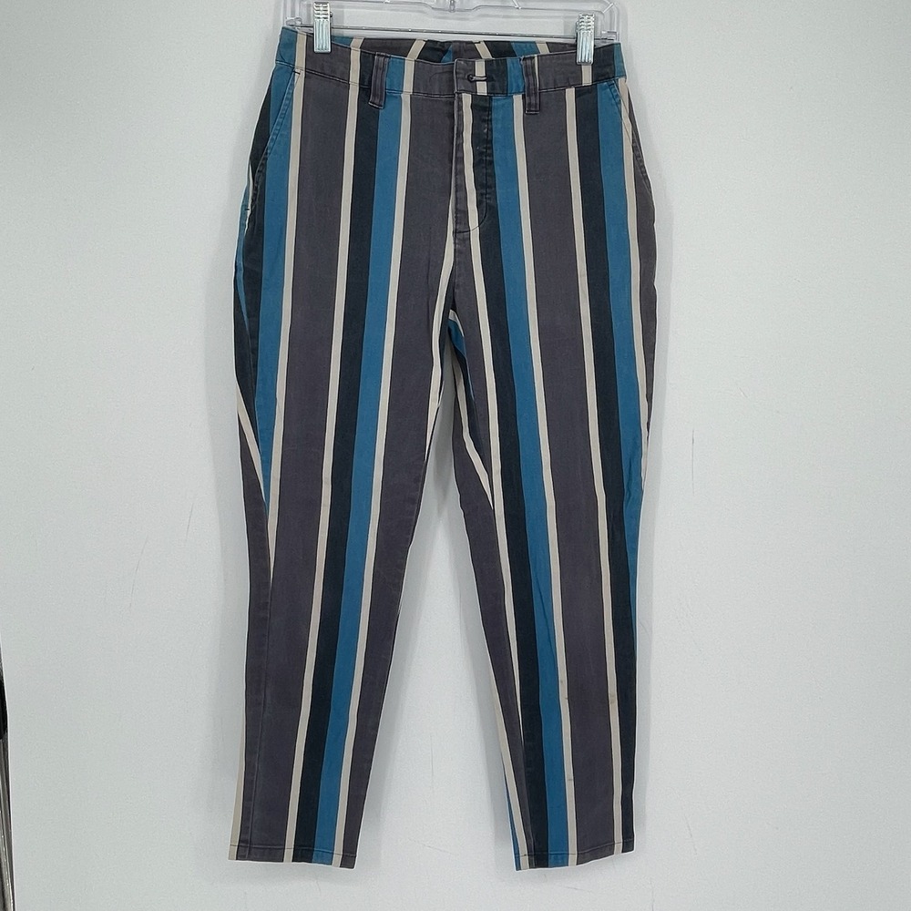 ASOS Men's Blue Vertical Stripe Flat Front Tapered Retro Chino Pants Size 28